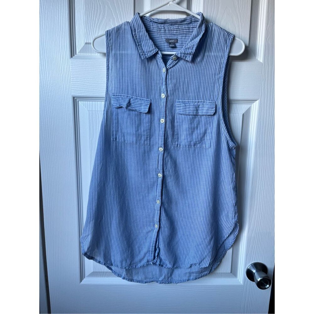 Aerie Tank Blouse Medium Women's Blue White Stripe Button Down Top